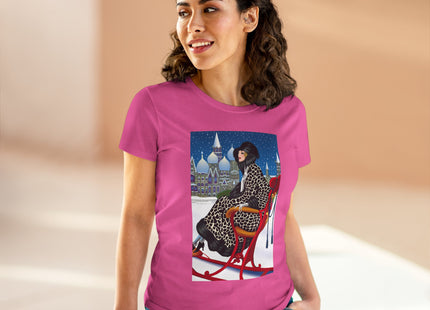 Elegant Winter Woman in Sleigh Women's Midweight Cotton Tee