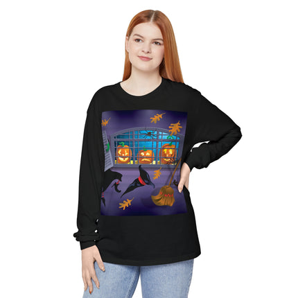 Whimsical Halloween Mischief Unisex Garment-dyed Long Sleeve T-Shirt