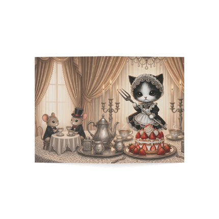 🐈🍓 The Little Parlour Maid’s Strawberry Tea Greeting Card – Whimsical Animal Adventure