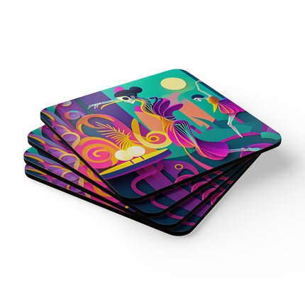 Dance of the Skeleton Ballerinas Corkwood Coaster Set