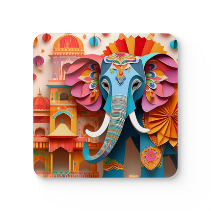 Elephant at an Autumn Festival Corkwood Coaster Set