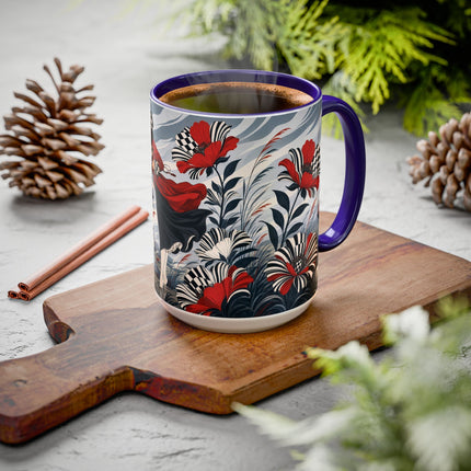 ☔🌹 The Scarlet Checkerboard Rainstorm Colorful Mug – Art Deco Floral Elegance