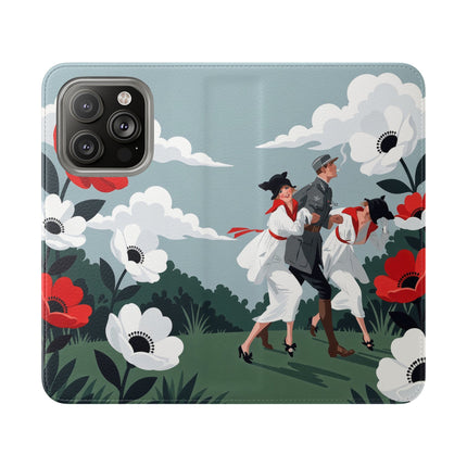 🌺🎩 The Ladies Of The Scarlet Garden Flip Case – Art Deco Floral Adventure