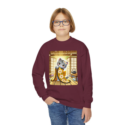 Playful Kitten in the Tea Room Youth Crewneck Sweatshirt