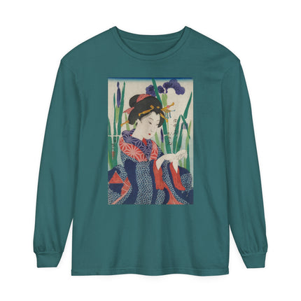 Woman with Origami Crane Garment-dyed Long Sleeve T-Shirt