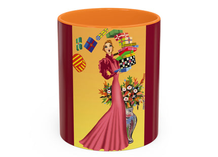 Elegant Holiday Woman with Gifts Colorful Mugs (11oz, 15oz)