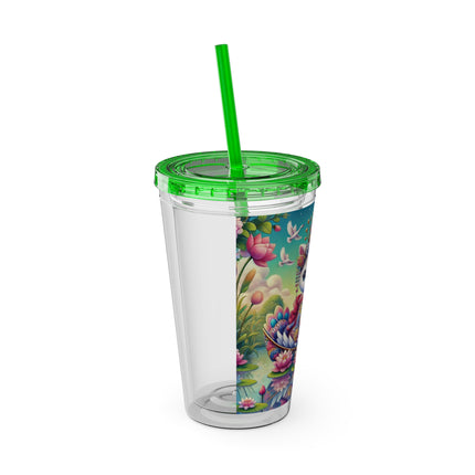 Geisha Kitten’s River Voyage Sunsplash Tumbler with Straw, 16oz