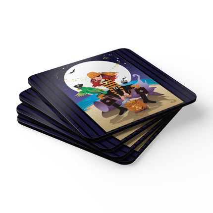 Moonlit Pirate Halloween Corkwood Coaster Set