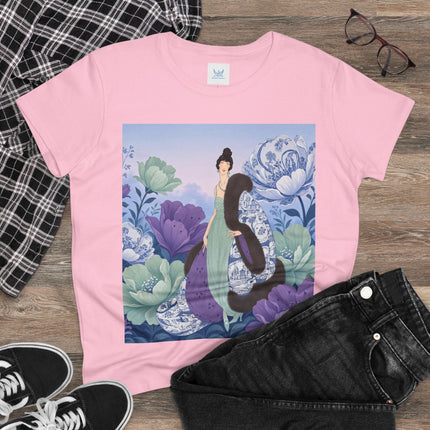 💜🌸 The Lavender Porcelain Garden Cotton Tee – Art Deco Fashion Elegance