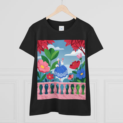 🌸💙 The Lady Of The Flower Terrace Cotton Tee – Colorful Art Deco Garden Elegance
