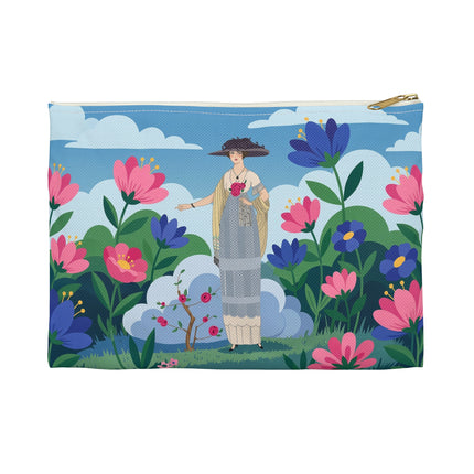 🌸🎩 The Lady Of The Grand Flower Garden Accessory Pouch – Art Deco Fashion Illustration