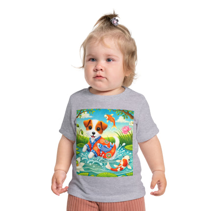 Koi Pond Puppy Baby T-Shirt – Playful Splashes & Serene Beauty