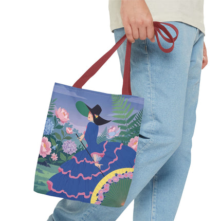 🌸💙 The Lady Of The Blue Garden Promenade Tote Bag – Art Deco Floral Fashion