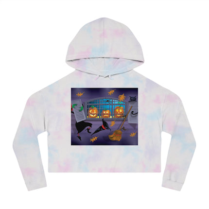 Whimsical Halloween Mischief Women’s Cropped Hooded Sweatshirt