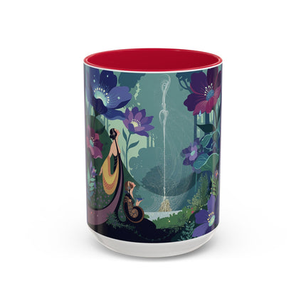 The Lady Of The Moonlit Fountain Colorful Mugs – Art Deco Botanical Serenity