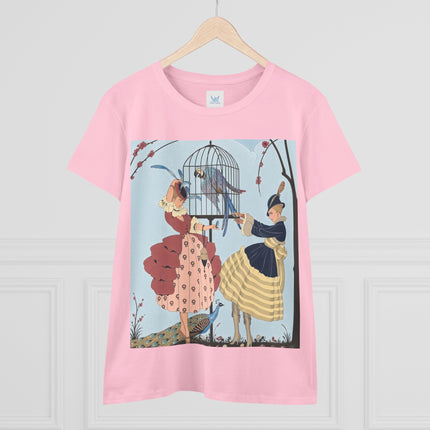 🦚🦜 The Ladies Of The Garden Aviary Cotton Tee – Art Deco Bird Fantasy