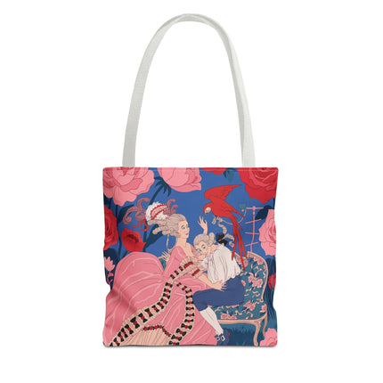 🌹🦜 The Lady Of The Scarlet Parrot Tote Bag – Art Deco Floral Elegance