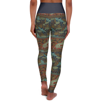 Kingfisher Flowers, Horses and Trees by Maurice Pillard Verneuil High Waisted Yoga Leggings (AOP)