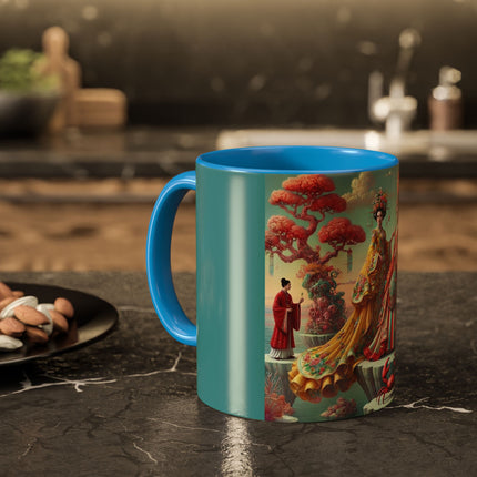 Cherry Blossom Courtesans & Crimson Crab Colorful Mug – Imperial Elegance & Playful Charm