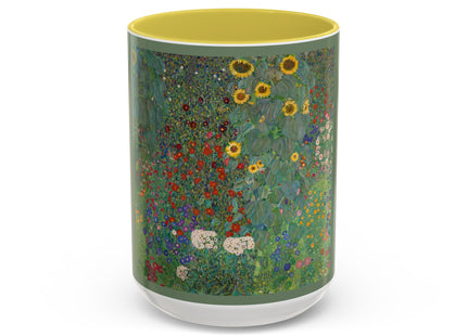 Farm Garden with Sunflowers by Gustav Klimt Colorful Mugs (11oz, 15oz)