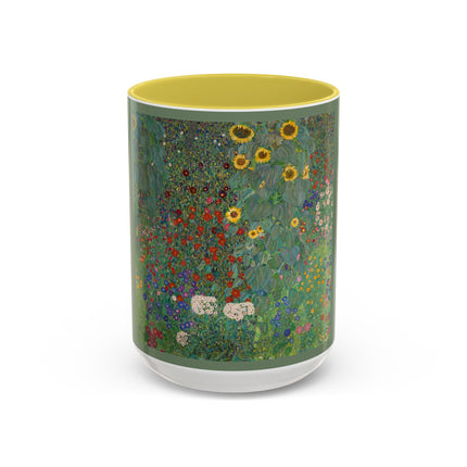 Farm Garden with Sunflowers by Gustav Klimt Colorful Mugs (11oz, 15oz)
