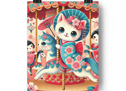 Geisha Kitten's Enchanted Carousel Giclée Art Print