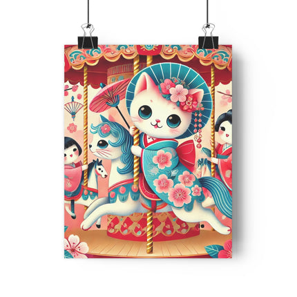 Geisha Kitten's Enchanted Carousel Giclée Art Print