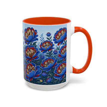 💙🌺 The Sapphire Blossom Garden Dancer Colorful Mug – Art Deco Fashion Fantasy