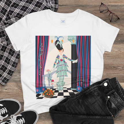 🌸🎭 The Lady Of The Garden Salon Cotton Tee – Art Deco Floral Elegance