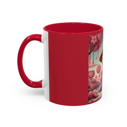 Whimsical Geisha Kitten in a Valentine Garden Colorful Mugs (11oz, 15oz)