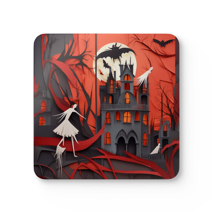 Halloween Night Scene Corkwood Coaster Set
