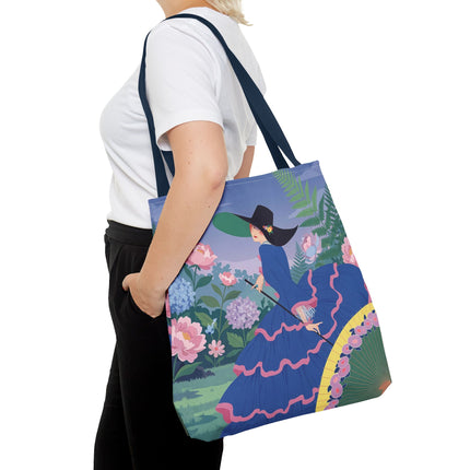 🌸💙 The Lady Of The Blue Garden Promenade Tote Bag – Art Deco Floral Fashion