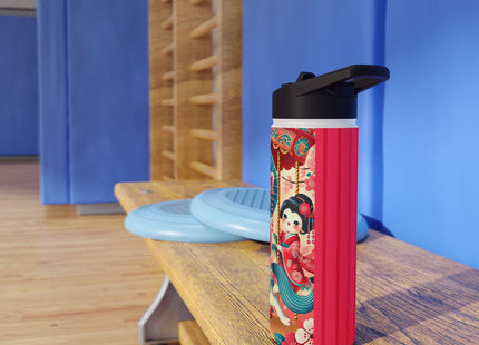 Geisha Kitten's Enchanted Carousel Ride Stainless Steel Water Bottle, Standard Lid
