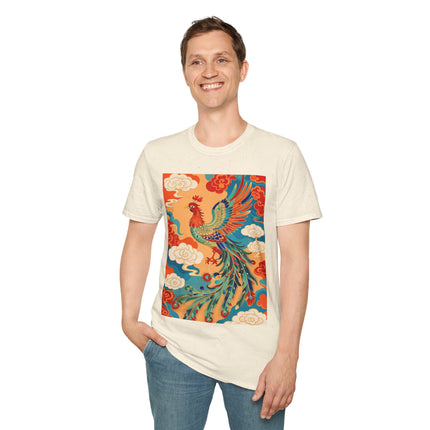 🐦🌞 The Celestial Phoenix Softstyle T-Shirt – Golden Clouds & Mythical Splendor