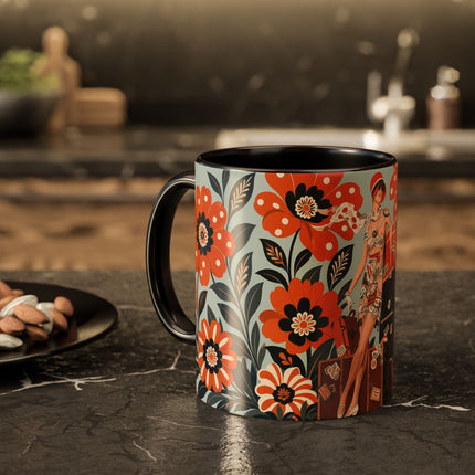 🧳🌼 The Grand Floral Voyage Colorful Mug – Art Deco Travel Elegance