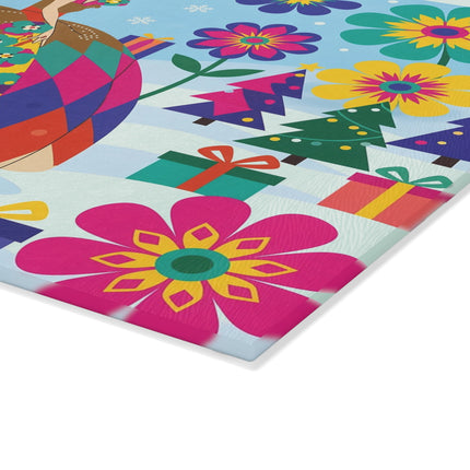 🌸🎄 The Lady Of The Kaleidoscope Garden Glass Cutting Board – Art Deco Christmas Fantasy