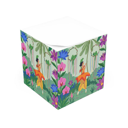 🦜🌺 The Parrot Dancer Note Cube – Art Deco Tropical Whimsy