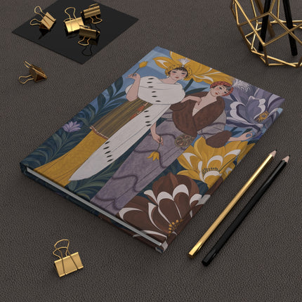 🌼💜 The Golden Blossom Fashion Duo Hardcover Journal – Art Deco Floral Elegance