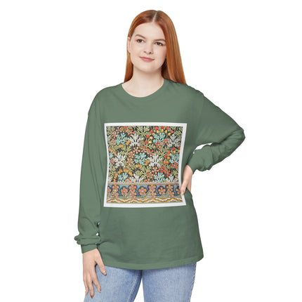 Art Nouveau Geranium Flower Garment-dyed Long Sleeve T-Shirt
