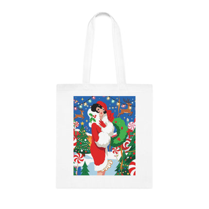 🍬🎄 The Lady Of The Peppermint Christmas Garden Cotton Tote Bag – Art Deco Holiday Fantasy