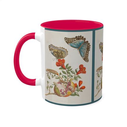Blue Butterflies and Pomegranate by Maria Sibylla Merian Colorful Mugs, 11oz