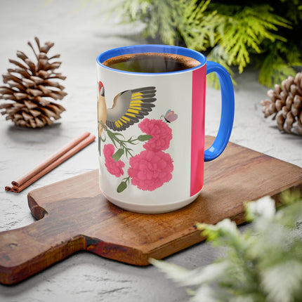 Goldfinch & Pink Flowers Colorful Mugs – Vibrant Spring & Bold Beauty
