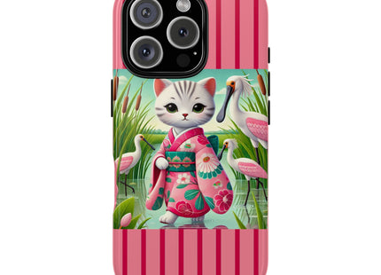 Geisha Kitten Strolls Among the Spoonbills Phone Cases