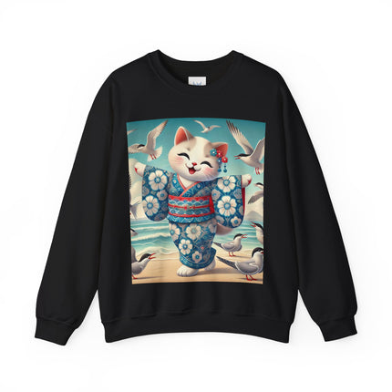 Geisha Kitten by the Seaside Heavy Blend™ Crewneck Sweatshirt