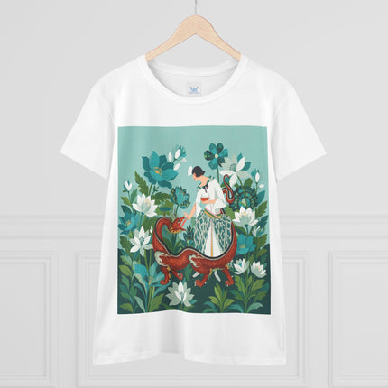 🐉🌿 The Dragon Keeper Cotton Tee – Art Deco Floral Fantasy
