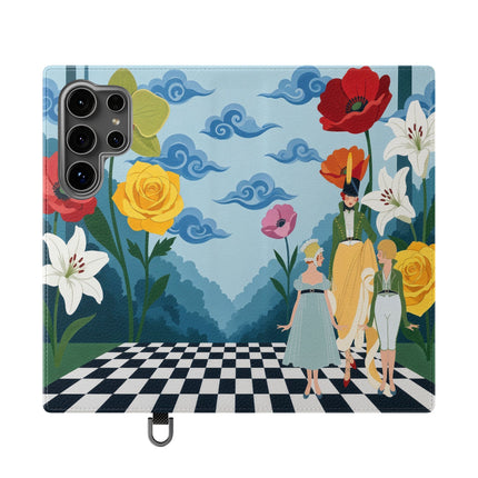 🌺♟️ The Ladies Of The Checkerboard Garden Flip Case – Art Deco Floral Fantasy