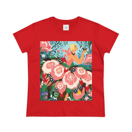 🌸🐦 The Girl Of The Little Birds Cotton Tee – Art Deco Floral Whimsy