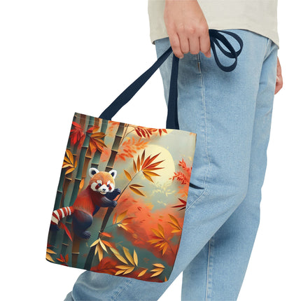 Red Panda at an Autumn Bamboo Grove Tote Bag (AOP)