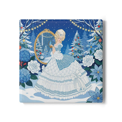 💙❄️ The Lady Of The Winter Looking Glass Ceramic Coaster – Art Deco Christmas Fantasy