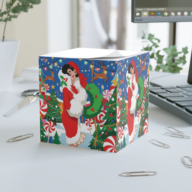 🍬🎄 The Lady Of The Peppermint Christmas Garden Note Cube – Art Deco Holiday Magic
